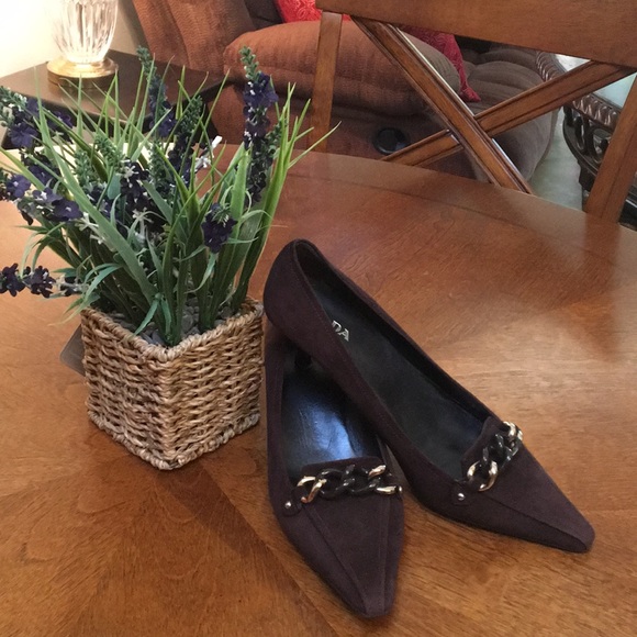 Prada Shoes - Prada Suede Kitten heels chain detailed front